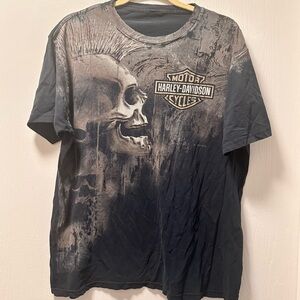 Harley-Davidson Black and Gray Skull Graphic Tee - M/L